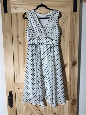 Danny & Nicole White Midi Dress with Black Polka Dots